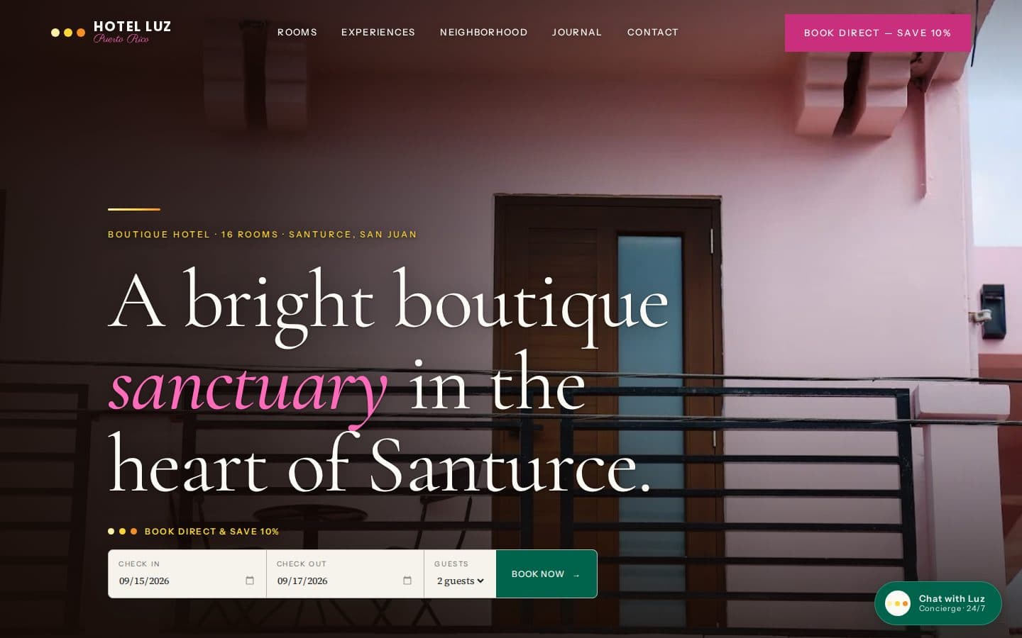 Hotel Luz homepage